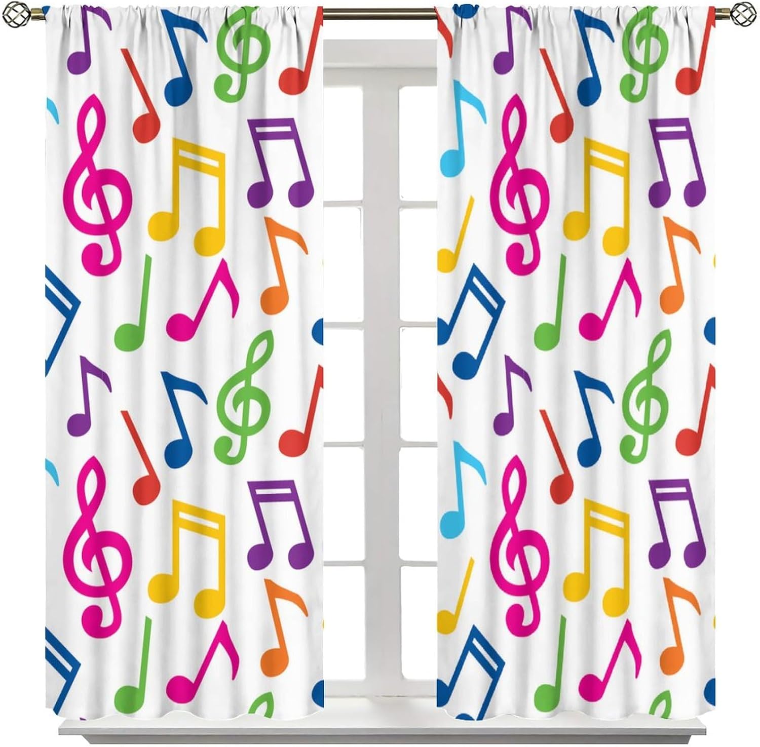 Music Curtains,Colorful Music Equalizer Note Pattern Polyester Fabric Window Treatments for Bedroom Living Room Music Room Study Window Drapes 2 Panel Set,Total Size 42" x 54"