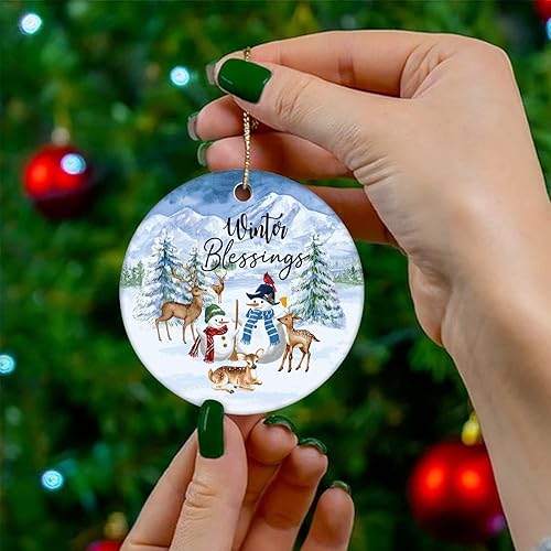 Miniatura 4 de Two-Side Printed Winter Blessings Ceramic Christmas Ornament Novelty for Family Friends Kids Reindeer Christmas Keepsake Pendants