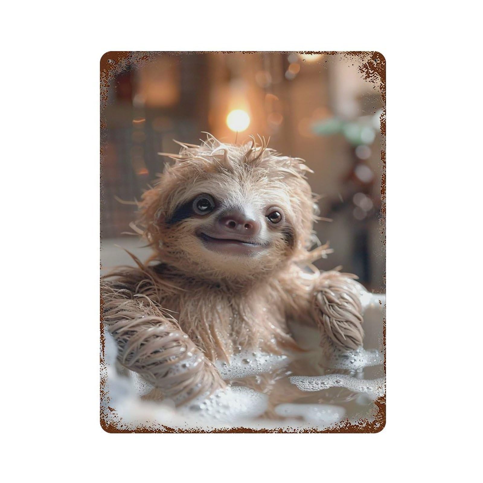 Vintage Rust Metal Sign with Sloth Bath Time Design 15.7"x11.8", for Shed, Workshop And Garage Wall Decor, Retro Wall Decor