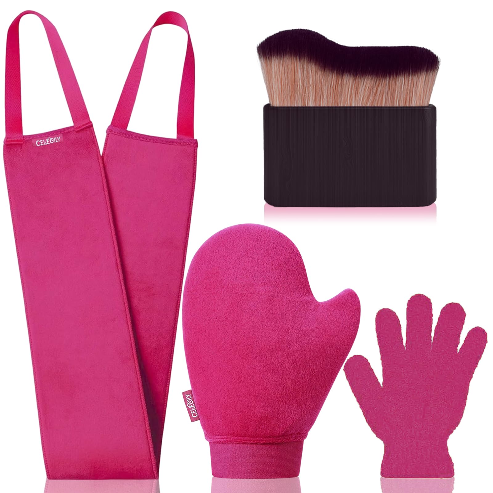 4 Pcs Streakless Self Tanning Mitt and Brush, Self Tanner Mitt Applicator Red