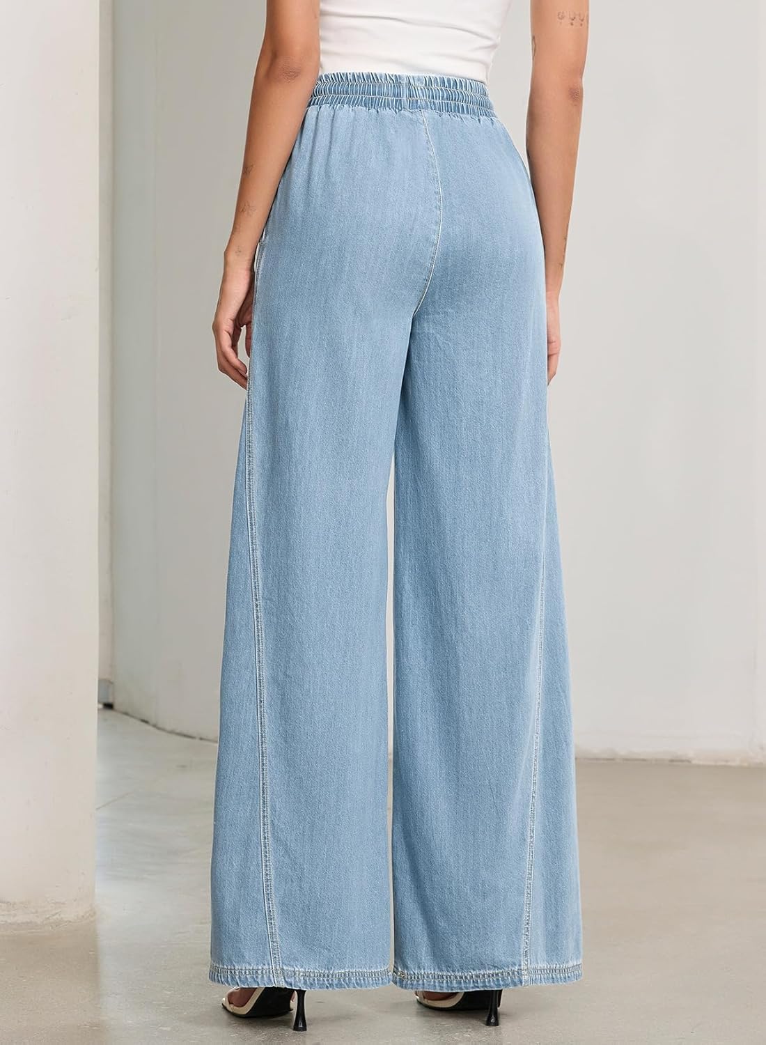 Sidefeel Women's Wide Leg Baggy Jeans High Waisted Elastic Waist Loose Fit Drawstring Long Denim Pants - Image 2