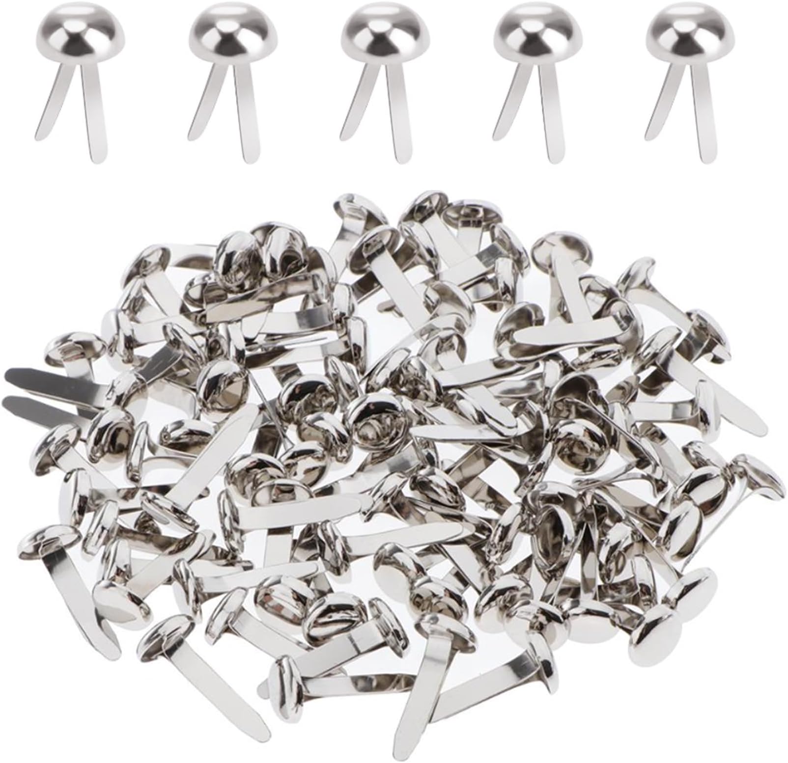 100pcs Split Pins,Round Flower Drawing Pins,Metal Paper Fasteners Mini Brads,8x17mm Round Scrapbooking Brads Split Pins,Round Head Brads Split Pins for DIY Paper Crafts Scrapbooking(Silver)
