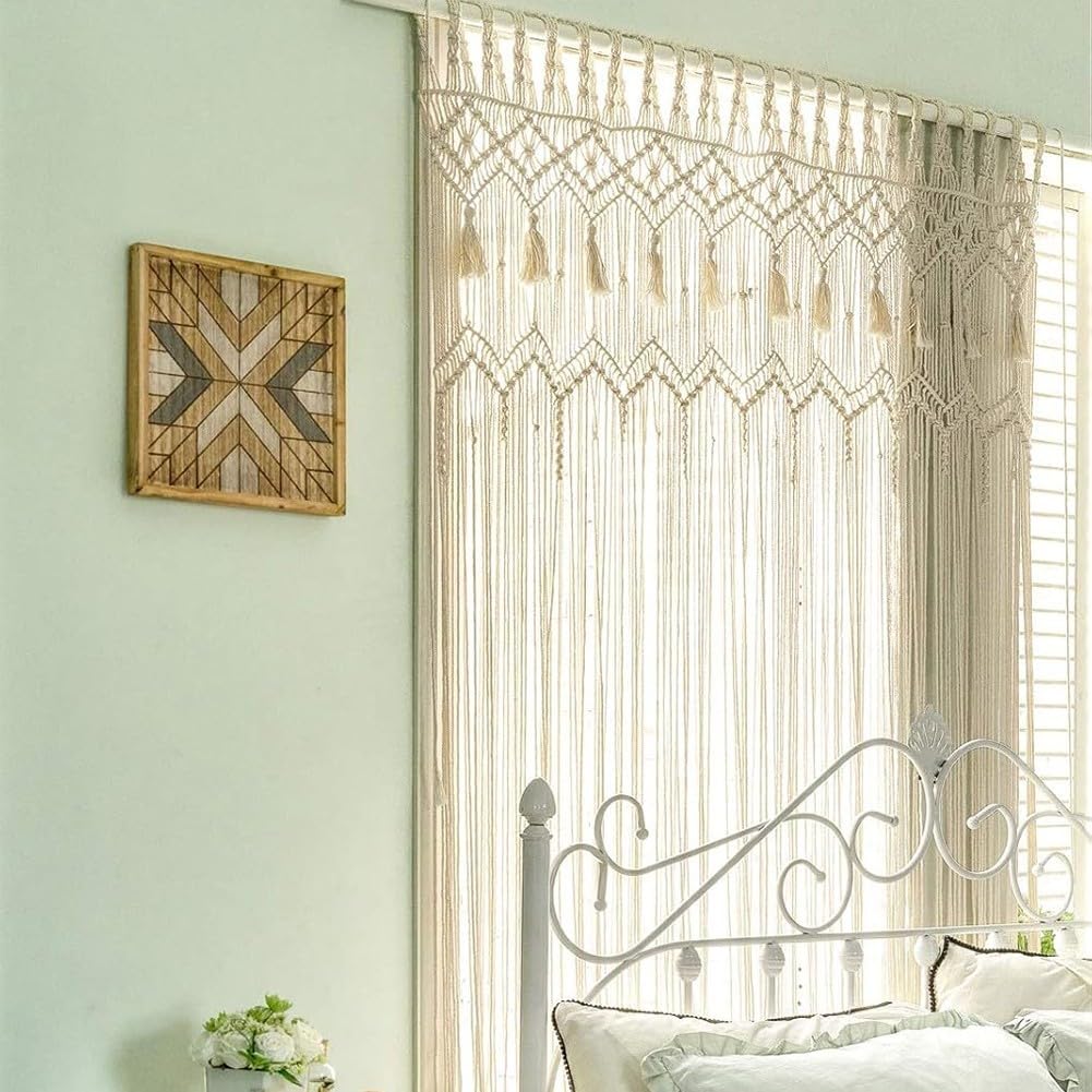Tapiz de cortina de puerta tejida con cuerda de algodón hecho a mano para ventana, puerta, partición para colgar en la pared, decoración del hogar, fondo de boda, estilo bohemio, 135 x 200