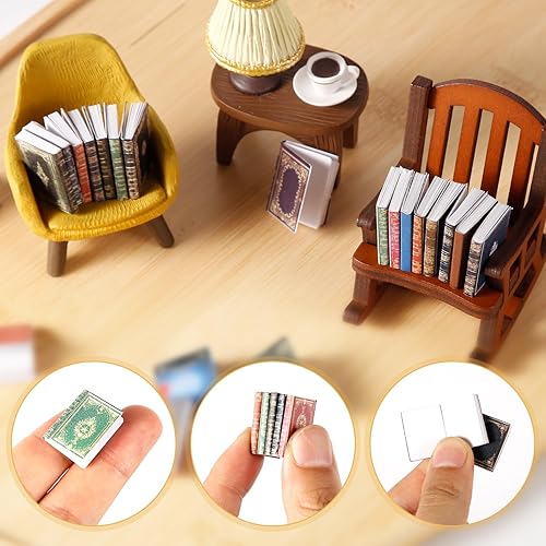Miniatura 4 de 51 libros en miniatura, a escala 112, libros surtidos de casa de muñecas atemporales, accesorios de decoración de casa de muñecas de Navidad,