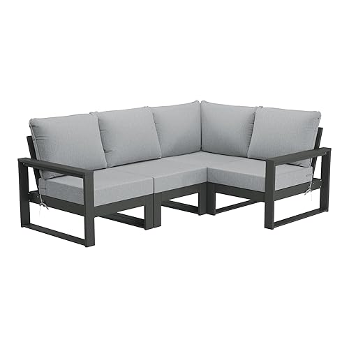 WestinTrends Montara Outdoor 4-Piece HDPE L-Shaped Modular Patio Sofa Furniture