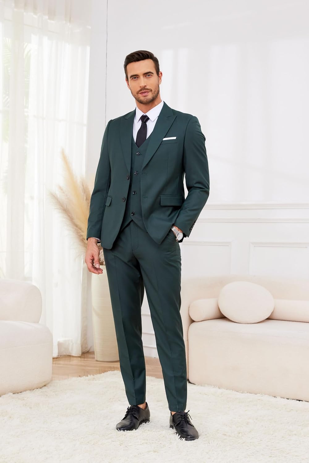 Wangyue Men's Suits 3 Piece Slim Fit Wedding Suits for Men Formal Business Suit Party Prom Tuxedo - Image 6