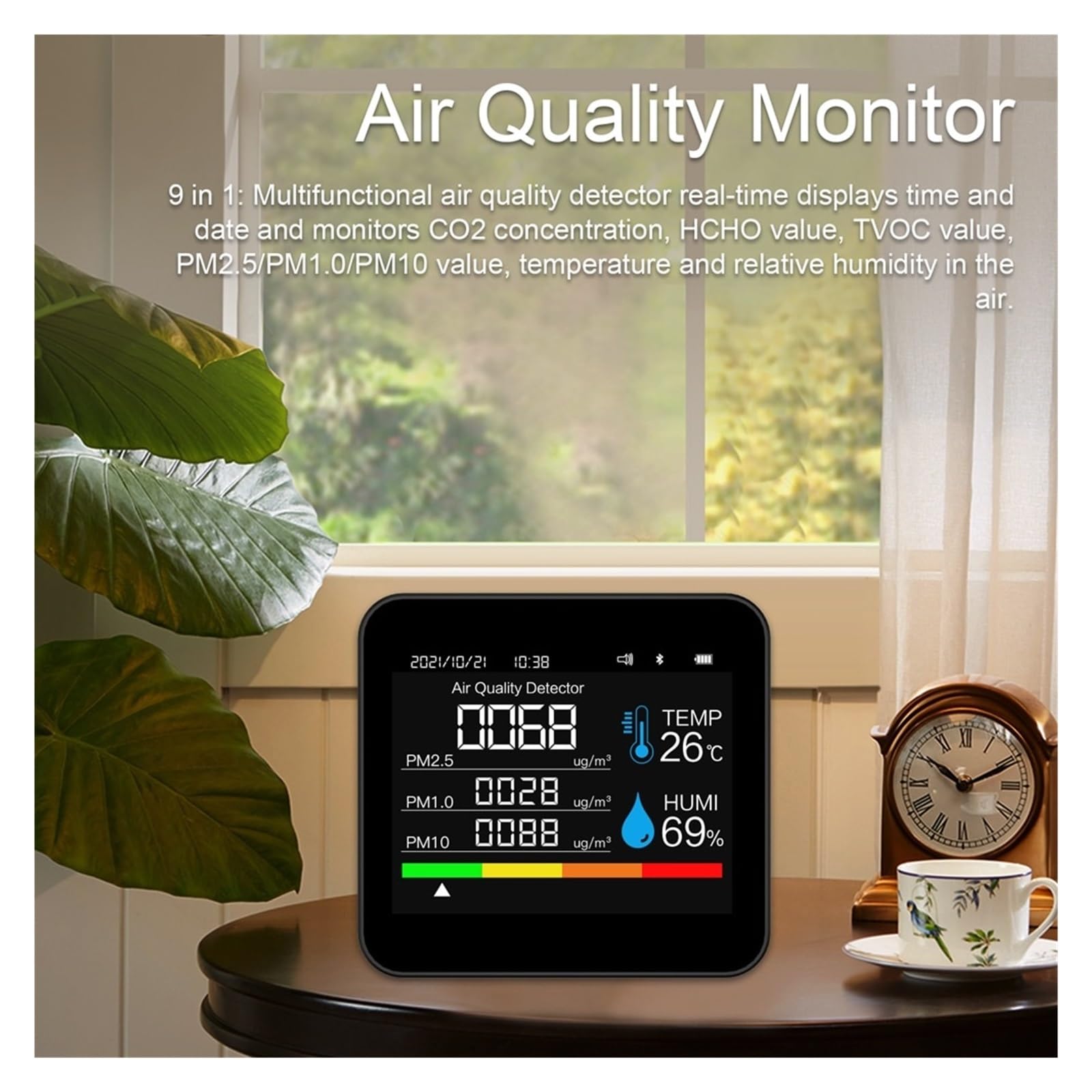 9in1 Misuratore di qualità 'aria CO2 Rilevatore anidride carbonica TVOC HCHO PM2.5 PM1.0 PM10 Tester umidità della temperatura Per cucina e camper