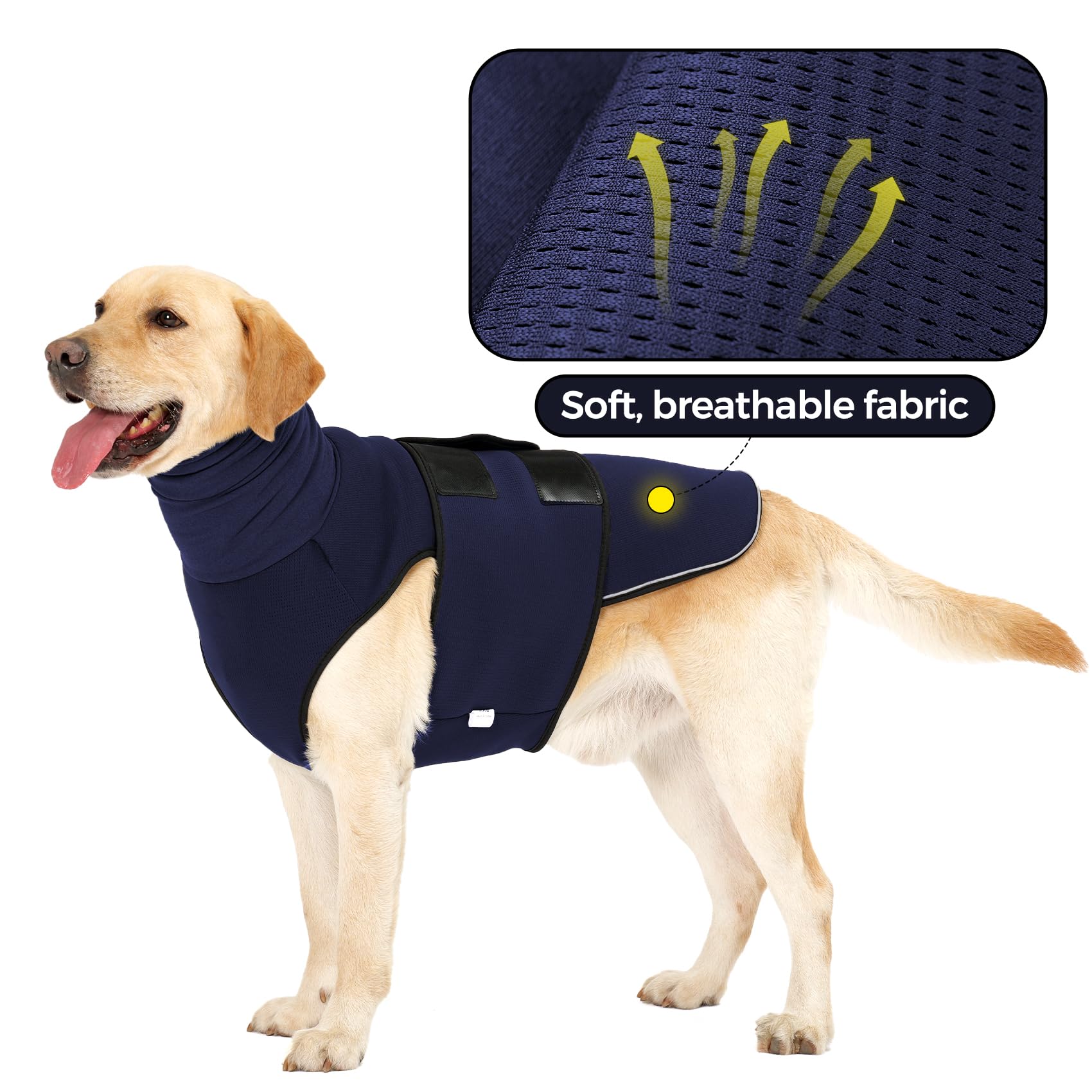 HEYWEAN Hundemantel mit beruhigender Kapuze und Ohrenschutz Anti Stress Weste Hund Beruhigungsweste Hund Rollkragen für Hunde Angst Beruhigungsjacke für Hunde Calmingshirt mit reflektierenden Streifen