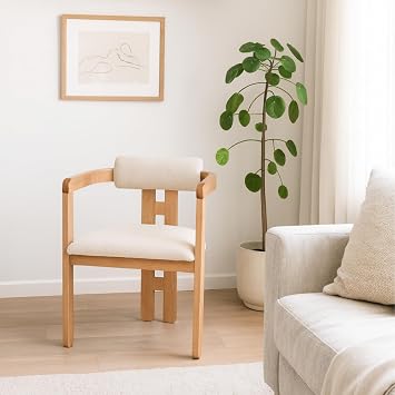 İskandinav 2 adet Boho ahşap yemek sandalyesi seti, modern kavisli arkalık, döşemeli koltuk, doğal kayın ağacından vurgu sandalyesi, mutfak veya yemek odası için