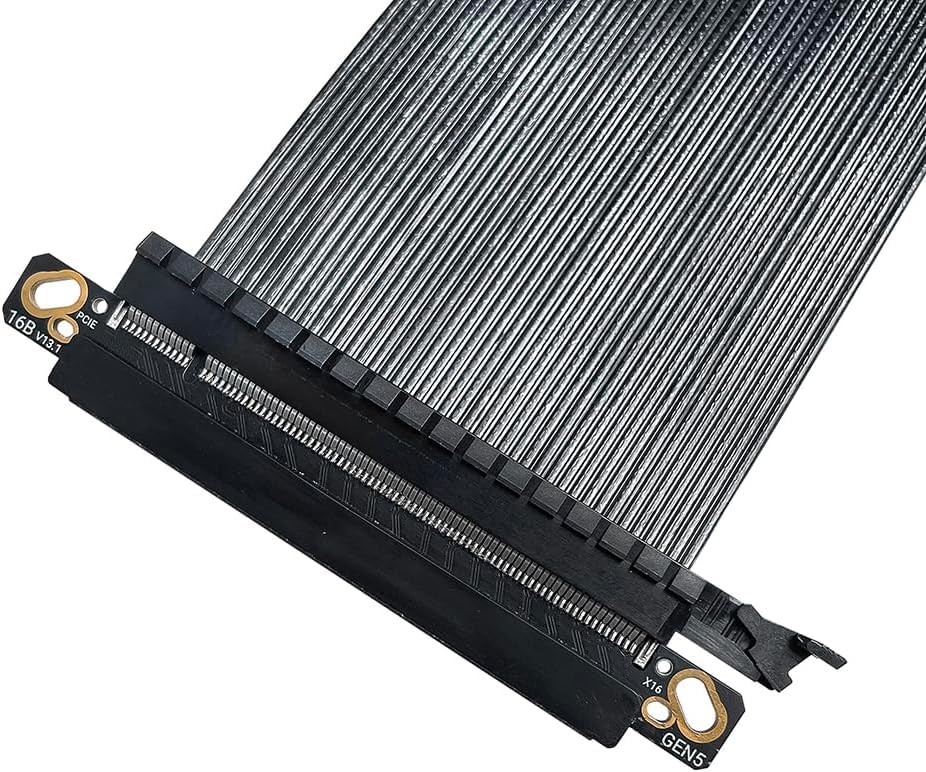 JMT PCIe 5.0 X16 64GB/s Extension Cable Dual-Reverse GPU Adapter Silver-Plated GEN5 High Speed Cable 16AB5 for ITX Small Case (19.5CM)
