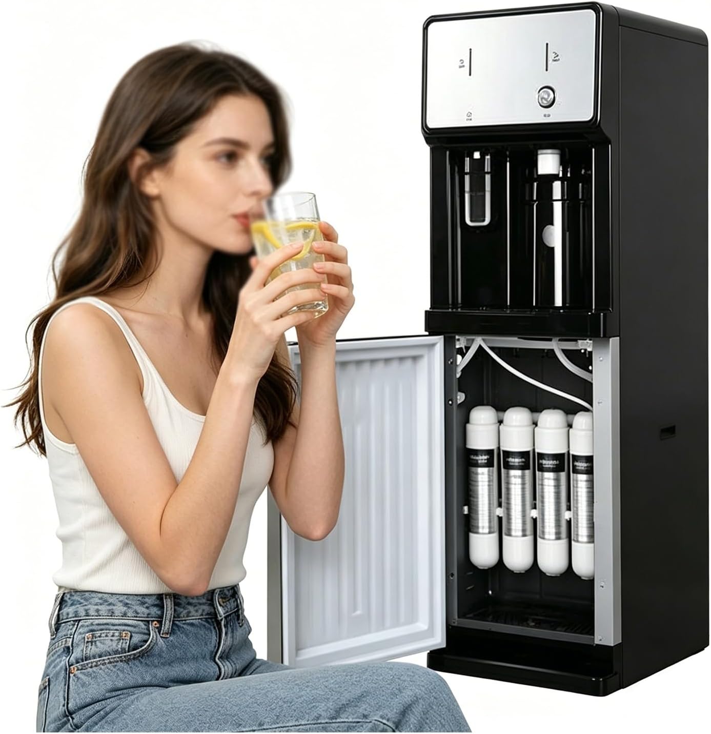 4-Stage Filtration Water Dispenser,Floor-Standing Commercial Water Cooler Dispenser,Heats Up in 3 Seconds,3 Temperature Settings,Home/Office/Dormitory