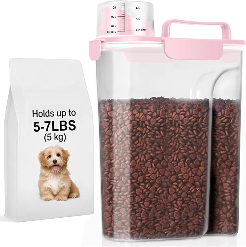 Recipiente para Armazenar Ração com Vedação Hermética e Bico Grande LEAWALK Rosa-Claro, 5 L