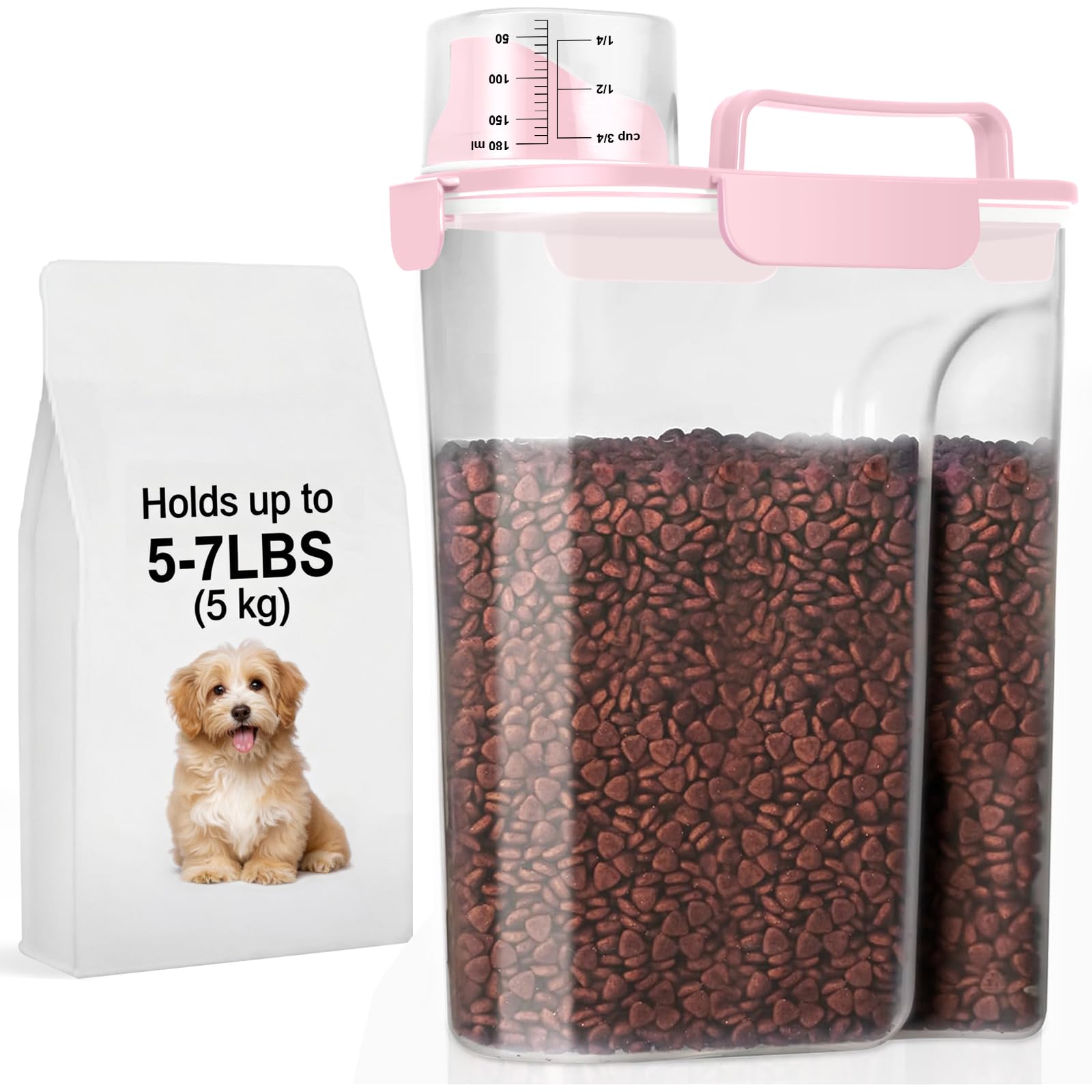 LEAWALK 5-7Lbs Airtight Dog Cat Pet Food Storage Container- Light Pink
