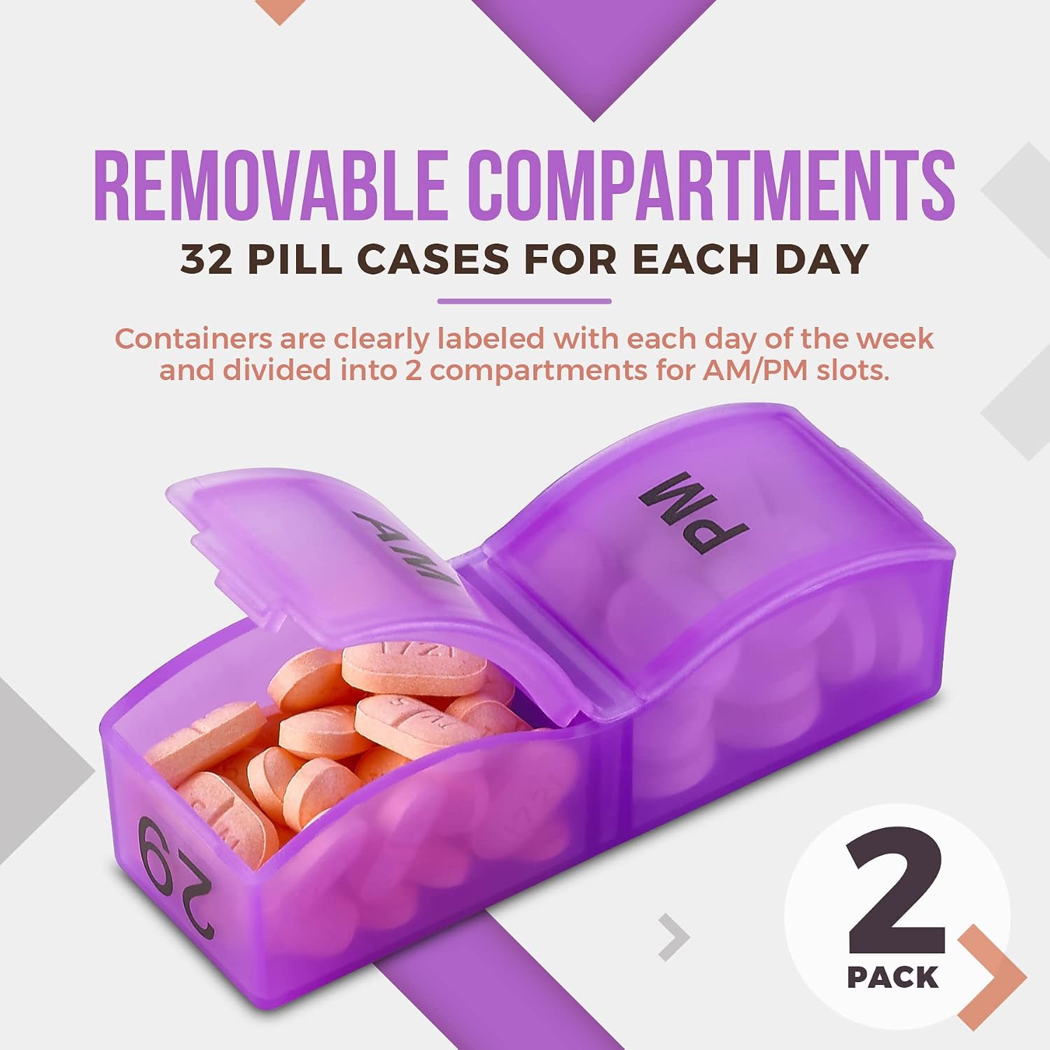 Monthly Pill Organizer - 2 Pack - 31 Day Am/Pm Daily Pill Organizer 32 Pill Cases for Each Day, Pill Dispenser and Monthly Pill Organizer Box for Vitamins, Medicine and Medication