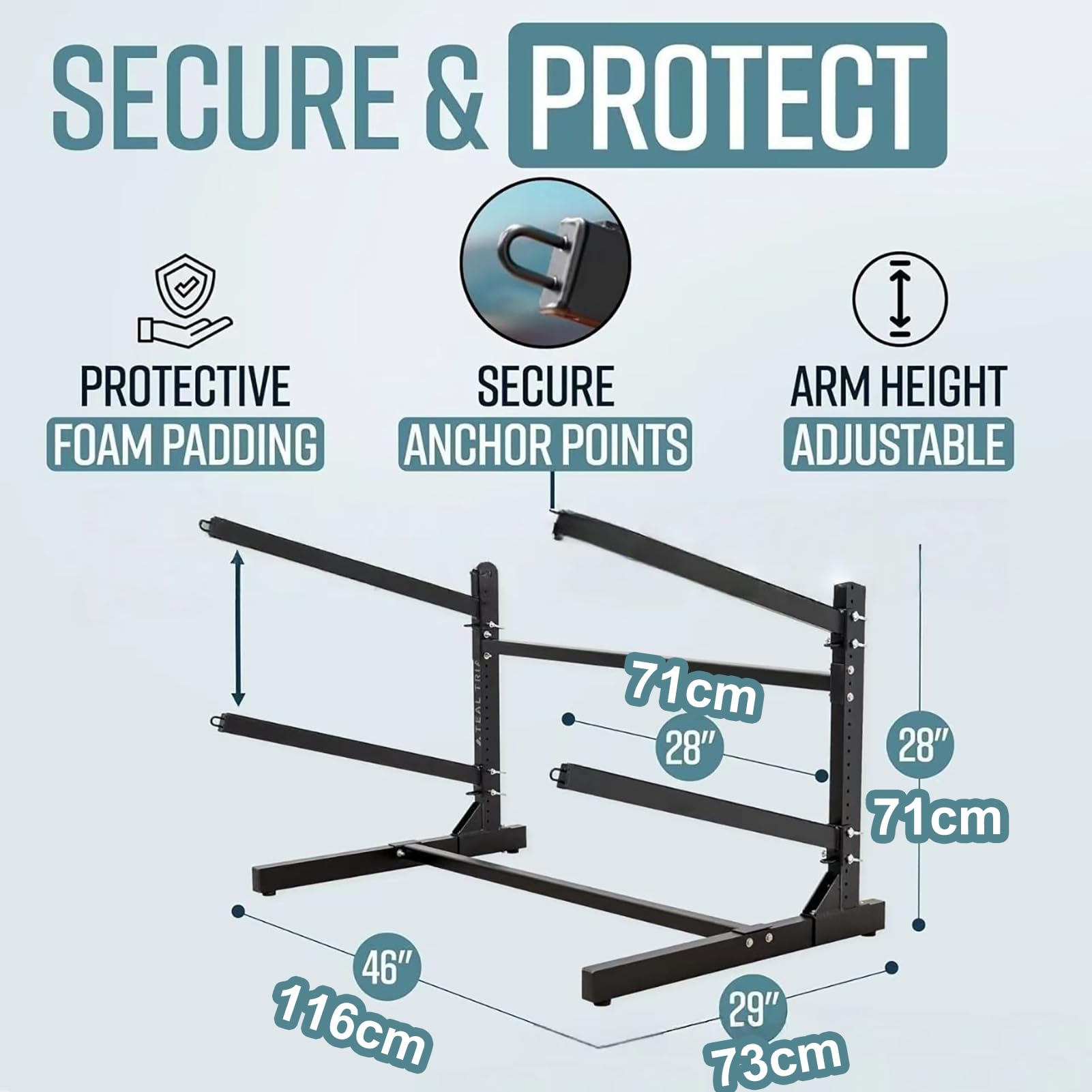 Heavy Duty Kayak Rack Freestanding Supporto Regolabile Tiene 2-4 Paddleboards Surfboards Canoes Outdoor Indoor Space Saving Organizer con Rust Resistant Finish Secure Storage per Garage Yard Dock