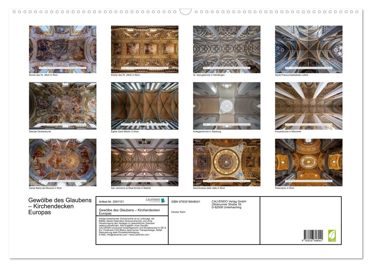 Gewölbe des Glaubens – Kirchendecken Europas (Wandkalender 2026 DIN A2 quer), CALVENDO Monatskalender: Kuppeln, Türme, Kreuzgewölbe - Kirchenkunst Europas (CALVENDO Orte)
