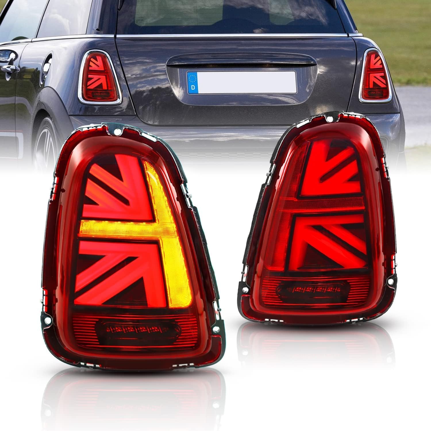 JCW Union Jack LED Tail lights Assembly for Mini Cooper & Coopers Hatchback R56 R57 R58 R59 2007 2008 2009 2010 2011 2012 2013,Rear Lamps w/Sequential Turn Signal(Used)