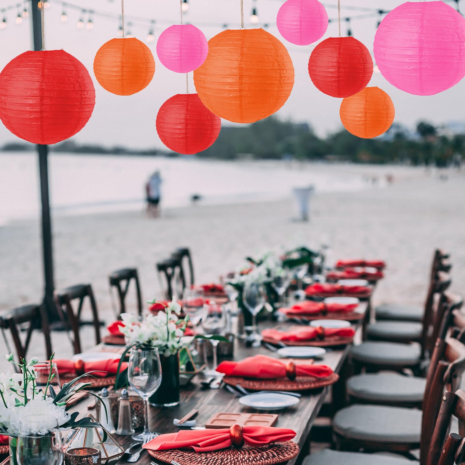 Melaus 15-Pack Pink & Rose Red Paper Lanterns – 4, 6, 8, 10, 12 Inch Round Party Lanterns For Wedding, Birthday, Baby Shower & Valentine's Day Decor