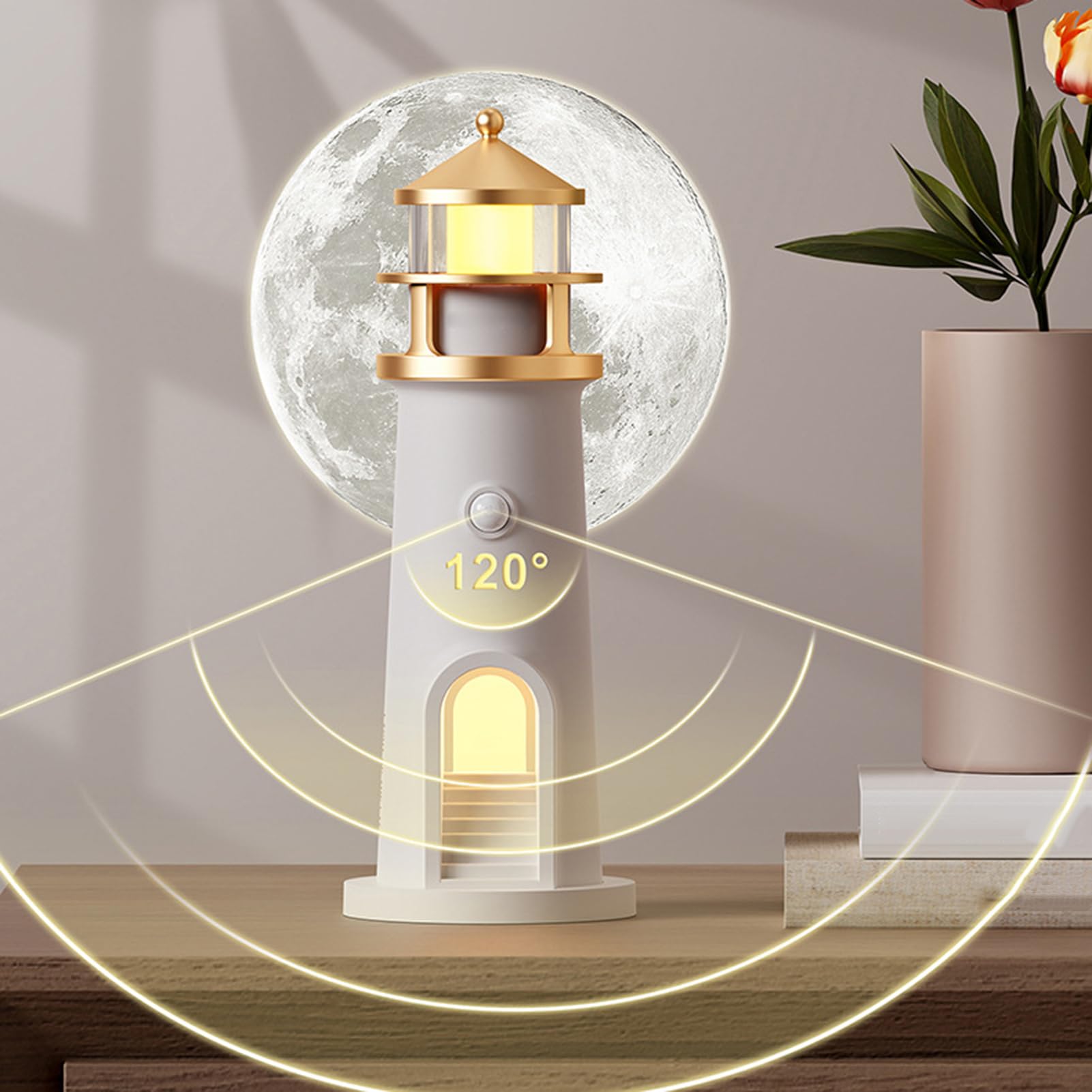Luz nocturna costera | Luz nocturna de noche | Proyector de luna con | temática náutica para dormitorio, habitación de los niños, mesita de noche, guardería, recargable por USB