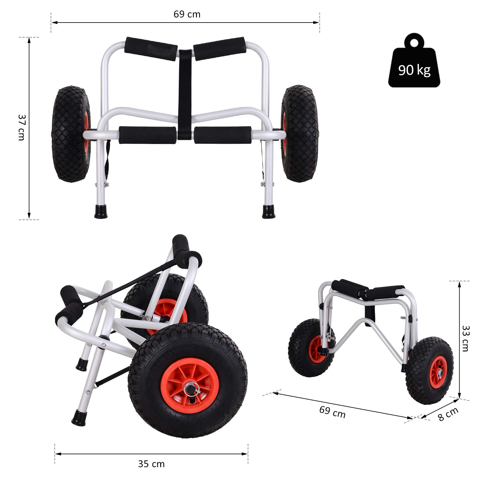 Rolling Kayak Trolley Aluminium Canoe Carrier Dolly Boat