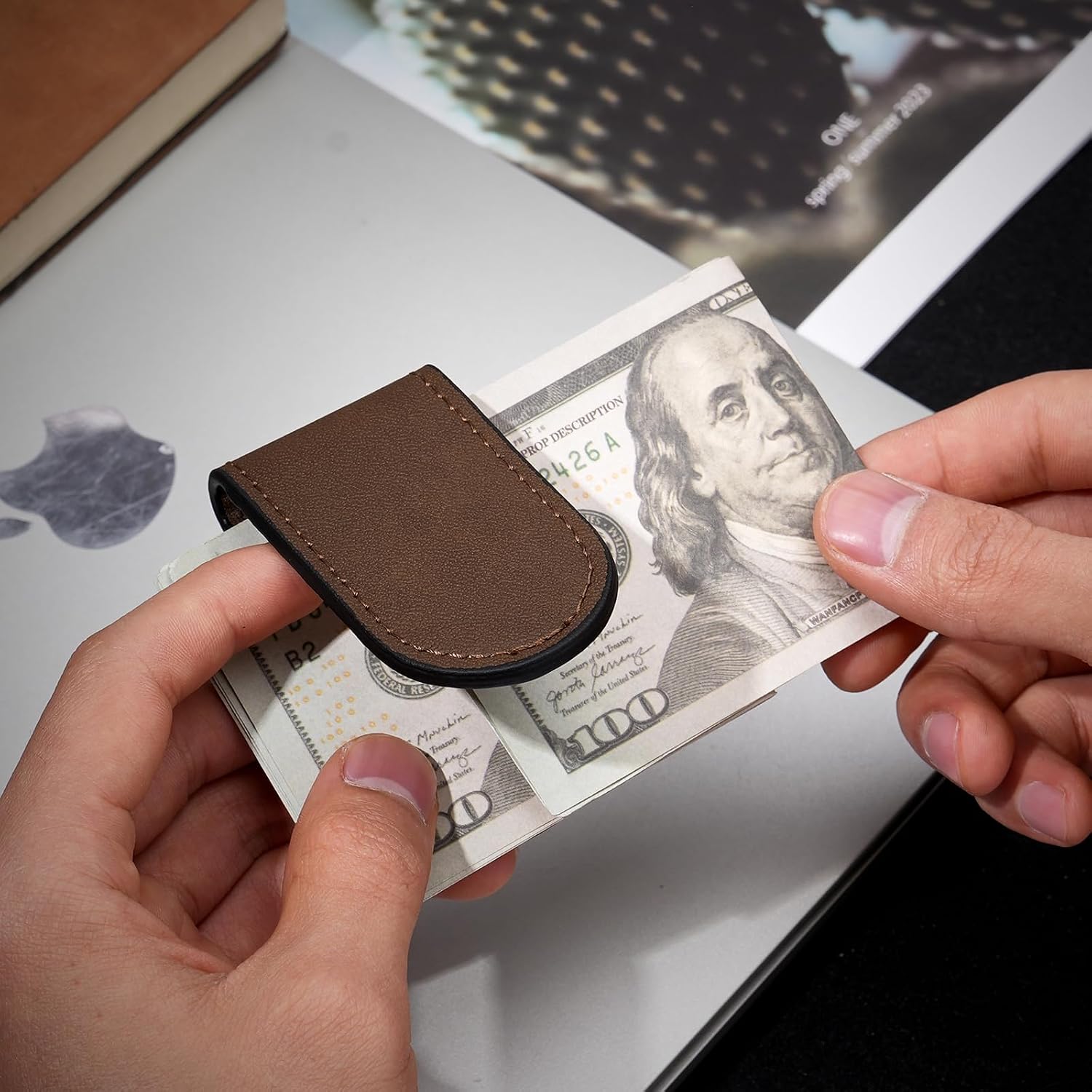 Slim Magnetic Money Clip Men's Leather Pocket Cash Wallet Minimalist Cash Card Holder for Men image 4