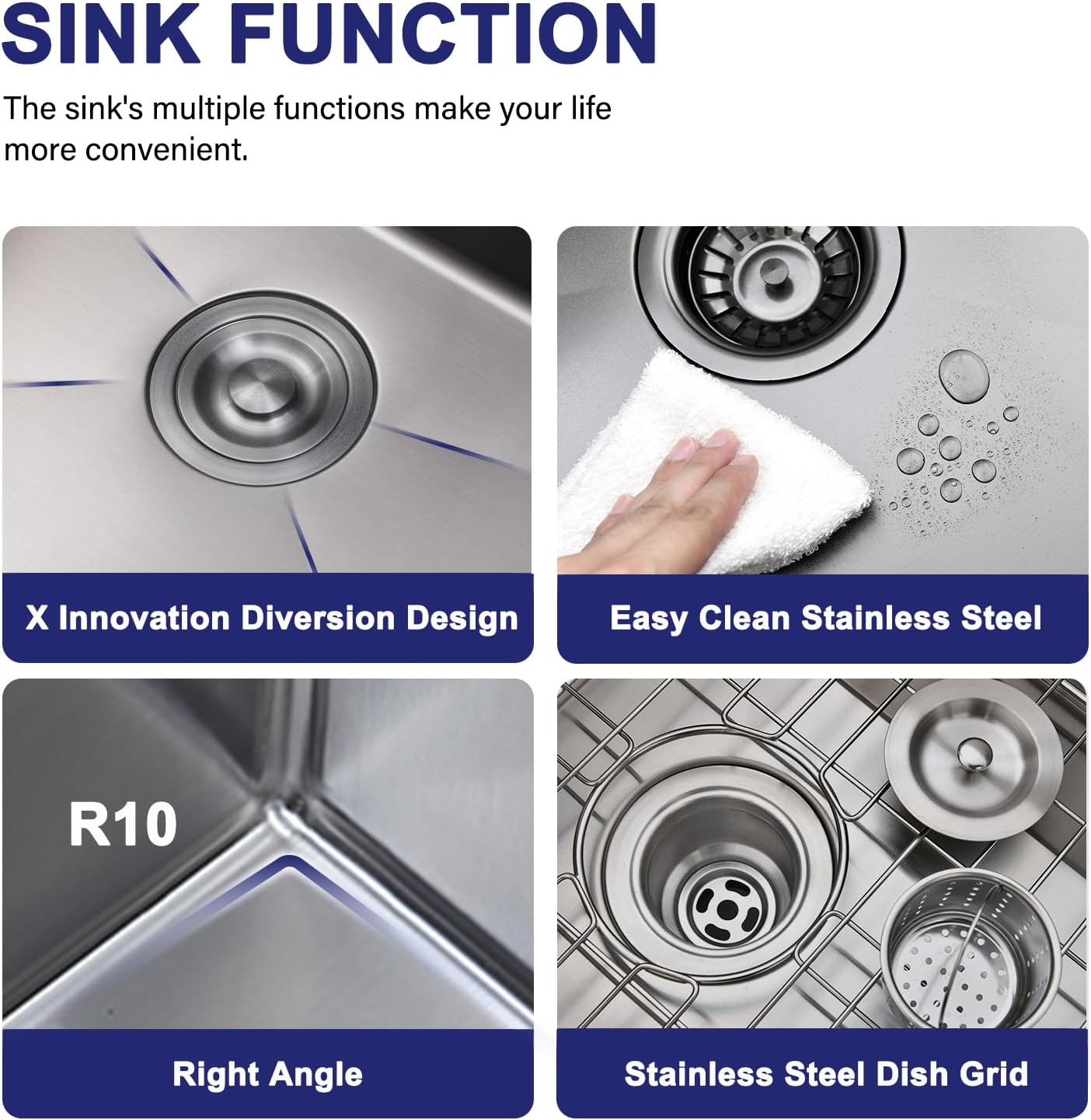 VAPSINT 15x15 Inch Drop In Bar Sink, Topmount Single Bowl Handmade 16 Guage Stainless Steel Small Kitchen Sink for Wet Bar Prep RV Outdoor with Grid & Drain Strainer