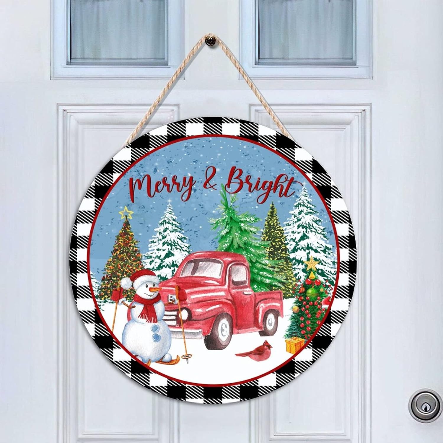 Merry & Bright Welcome Wood Door Sign, Snowflake Welcome Front Door Sign, 16x16in Merry Christmas Welcome Wall Door Hanging Sign for Front Door Entryway Porch Bar Pub Housewarming Gifts