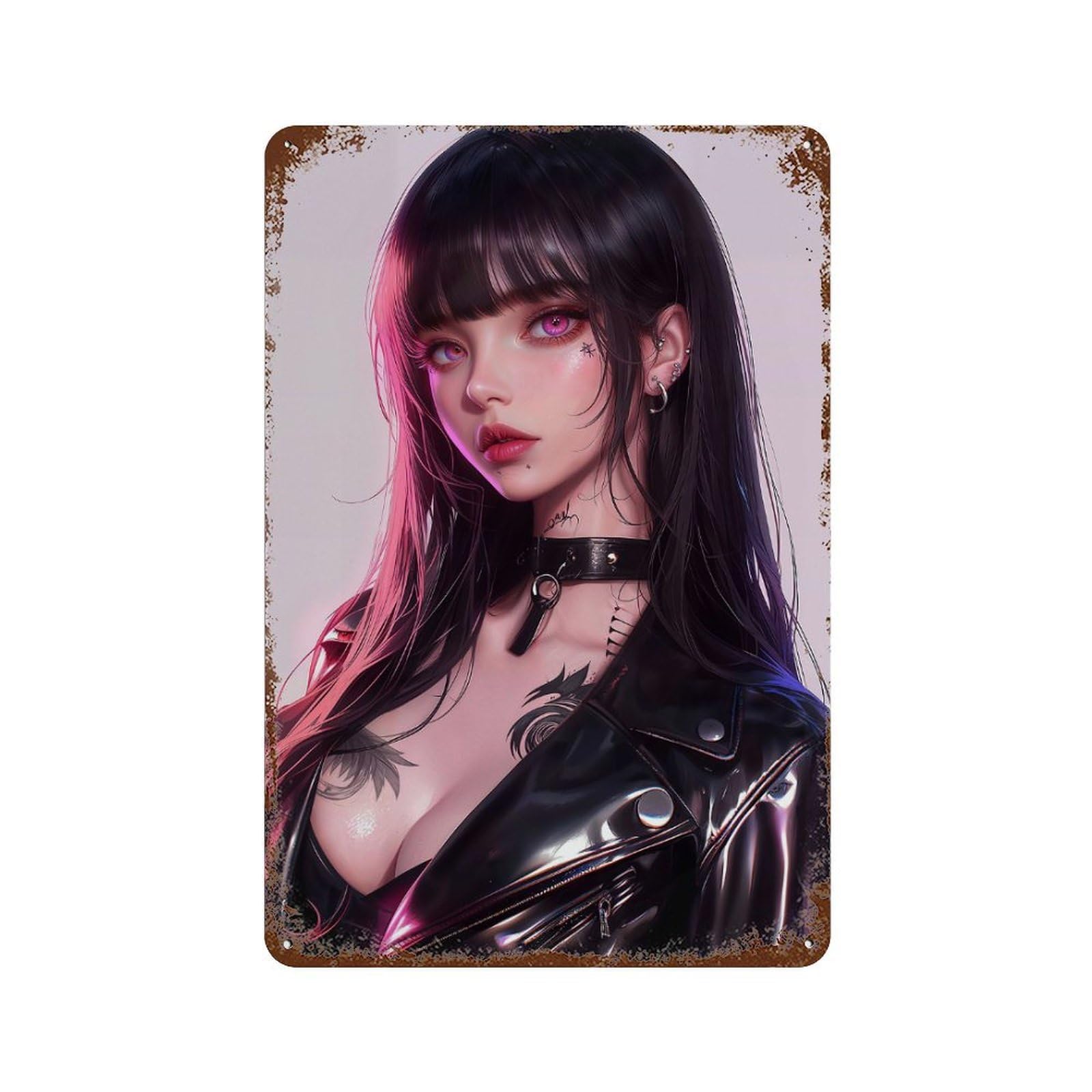 Anime Rebel Girl WAIFU Vintage Metal Tin Sign 11.8"x7.9", Rustic Home Decor for Garage, Bar And Workshop Decor