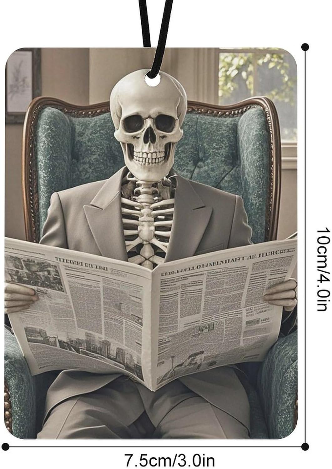 Skeleton Reading Newspaper Car Air Freshener Hanging, Long Lasting Scented Car Aromatherapy Tablets, Square Fragrance Scented Cards for Vehicles, Bedroom, Wardrobe Black-style image 2