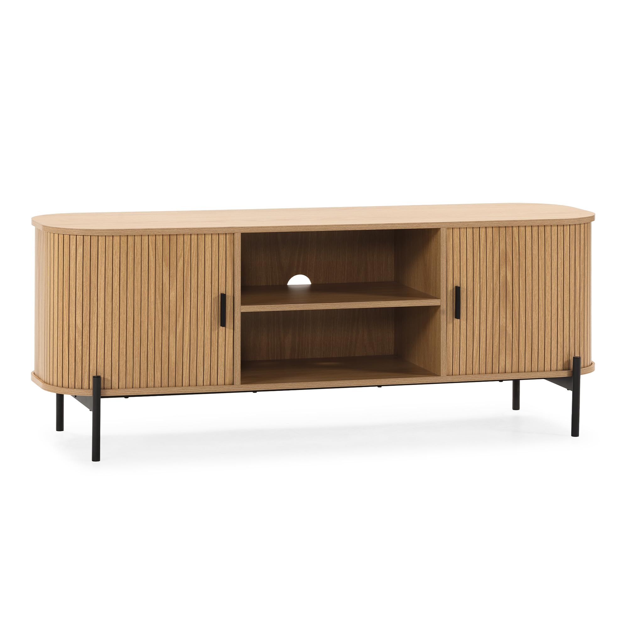 HOMN LIVING Mueble TV Mónaco 2 Puertas 2 Huecos Color Roble, 140 cm (Ancho) 40 cm (Profundo) 55 cm (Altura)