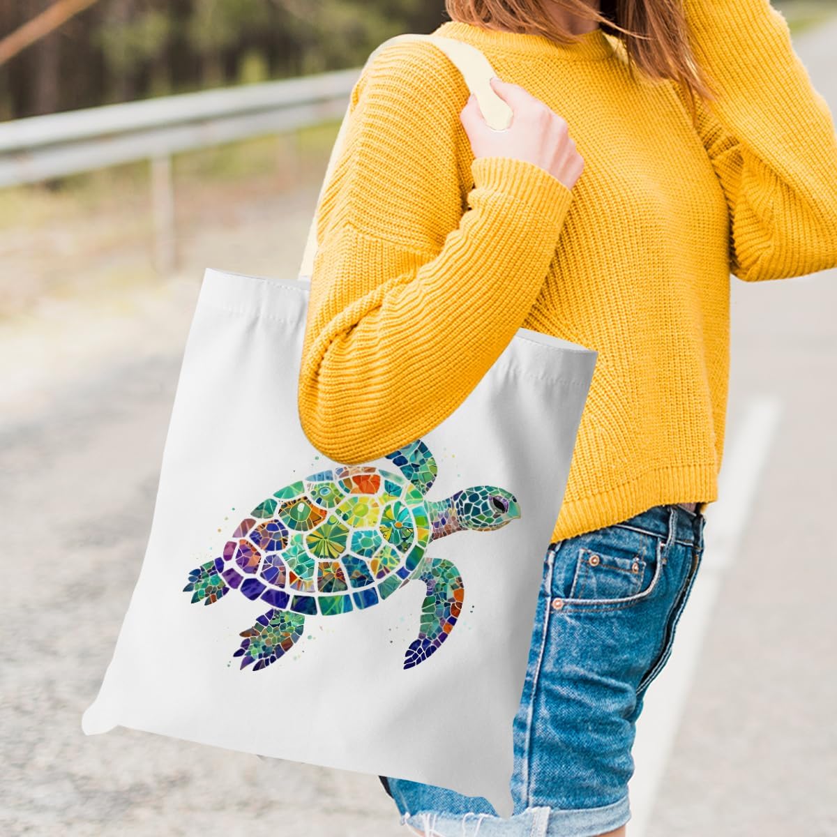 Turtle Gifts Shark Gifts Tote Bag, Hedgehog Horse Gifts for Women Girls, Animals Reusable Grocery Bag Shopping Bag - Image 2