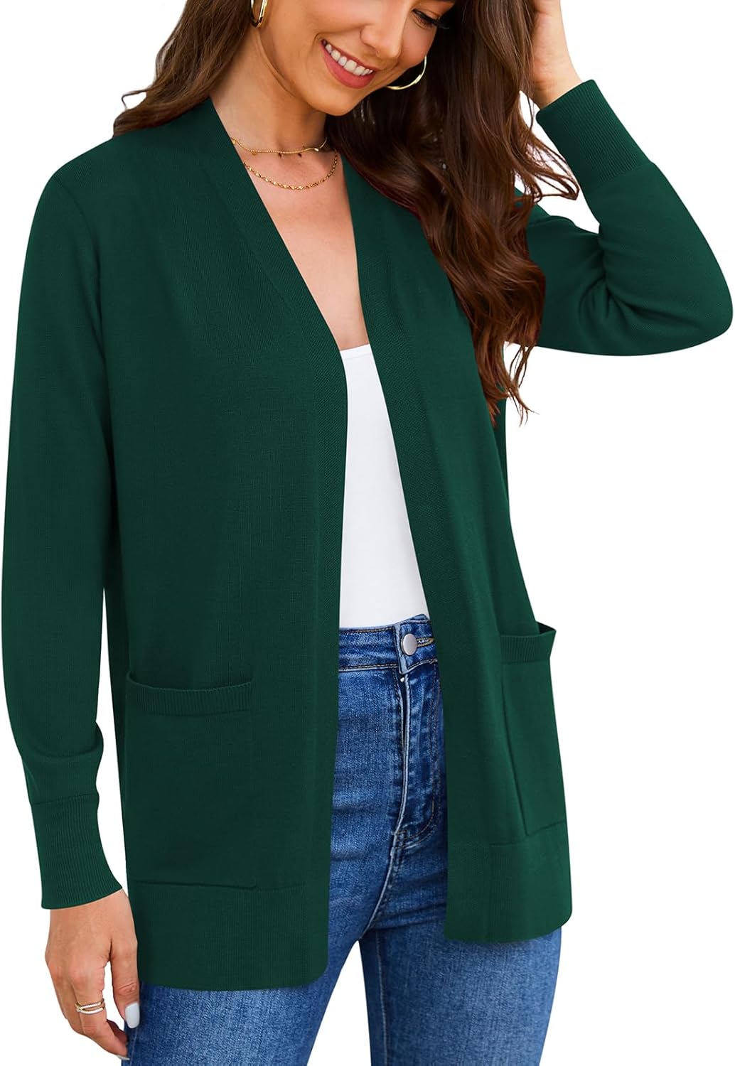 Women's 2025 Long Sleeve Cardigan Sweaters Fashion Casual Soft Knit Business Coat Vest with Cozy Pockets (S-3XL)