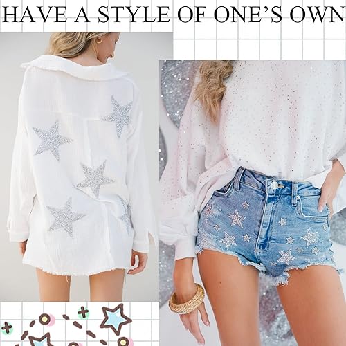 Miniatura 3 de 50 piezas de 5 tamaños de parches de estrellas para planchar en apliques de diamantes de imitación para ropa, jeans, reparación de bricolaje y