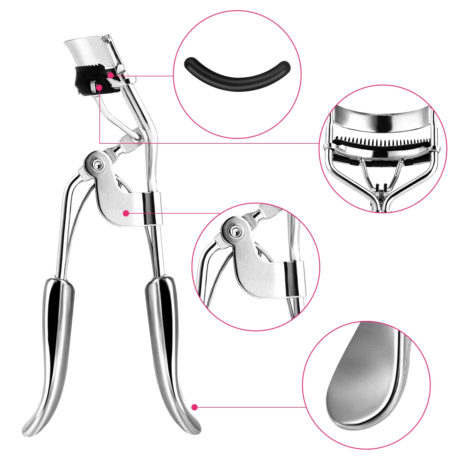 WLLHYF - Kit de rizador de pestañas profesional de metal con peine integrado, 10 almohadillas de recambio de repuesto para mujeres y niñas, consigue pestañas rizadas dramáticamente (plata)