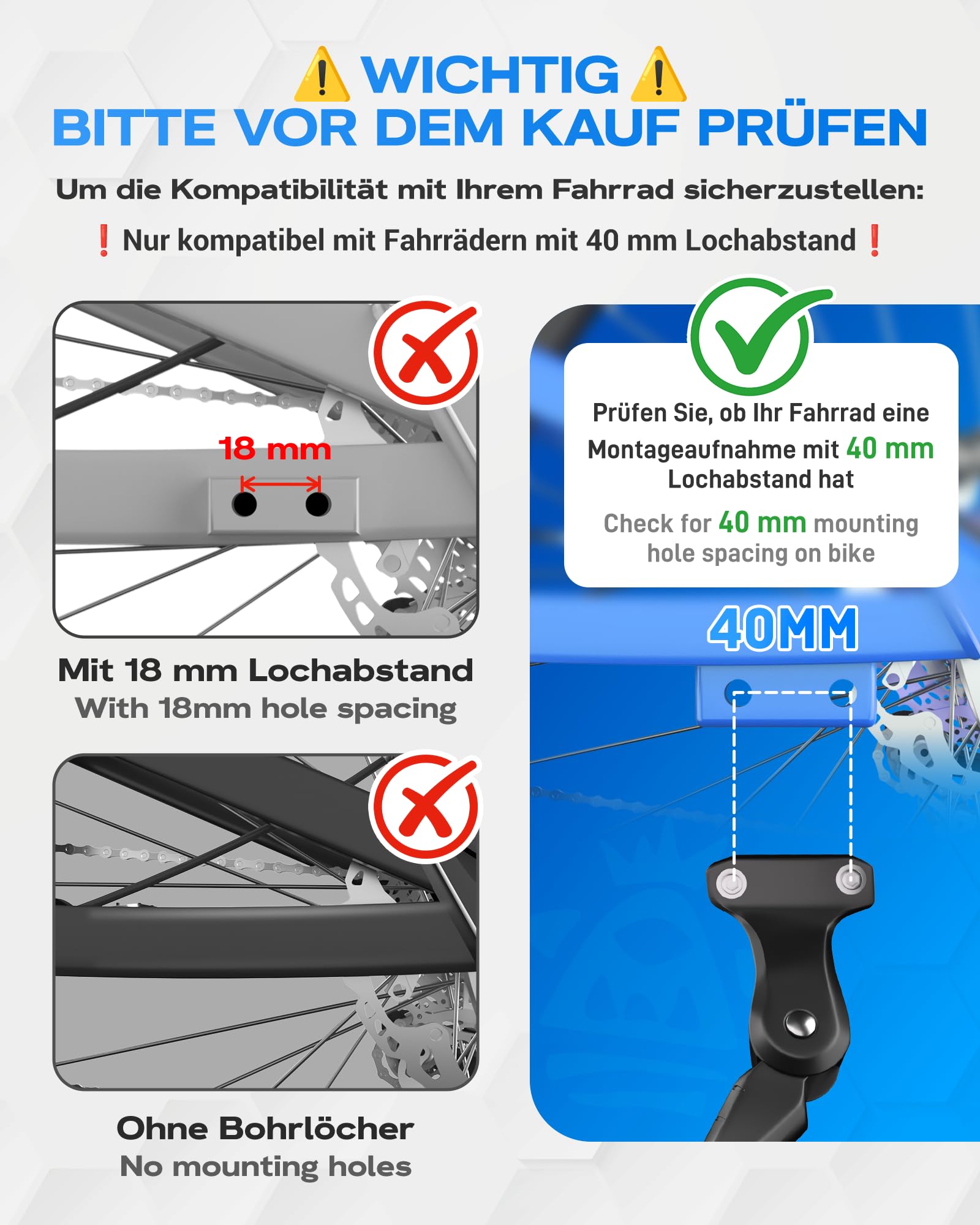WATSABRO Fahrradständer 24-29 Zoll,Höhenverstellbarer Seitenständer,40mm Lochabstand,M5 Schraube Schraubenöffnung 5mm,Stabil Seitenständer E-Bike,MTB