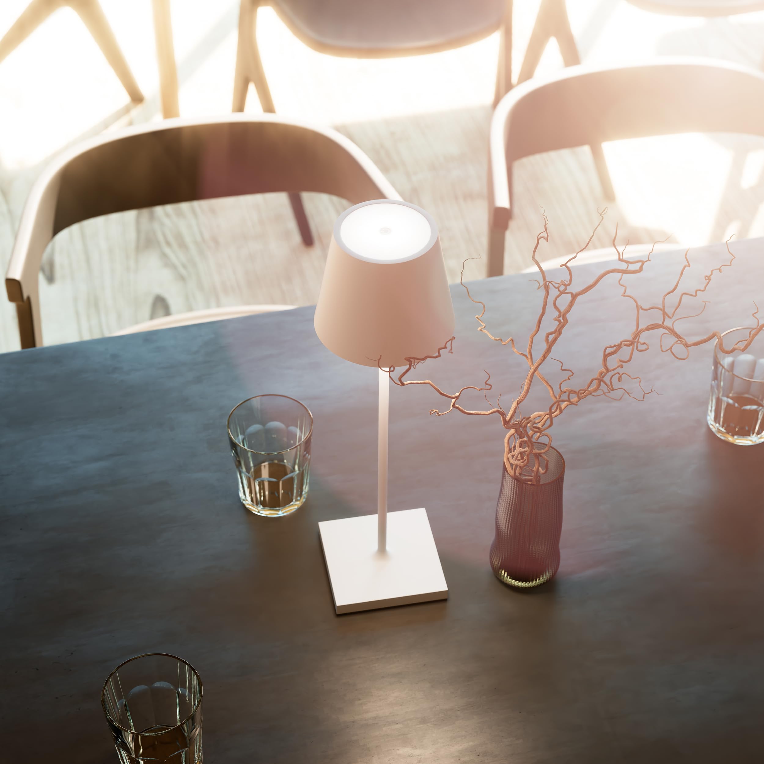SIGOR 2 Stück Nuindie 2.0 - Dimmbare LED Akku-Tischlampe Indoor & Outdoor, IP54 spritzwassergeschützt, Höhe 38 cm, aufladbar mit USB-C, 12 h Leuchtdauer, schneeweiß