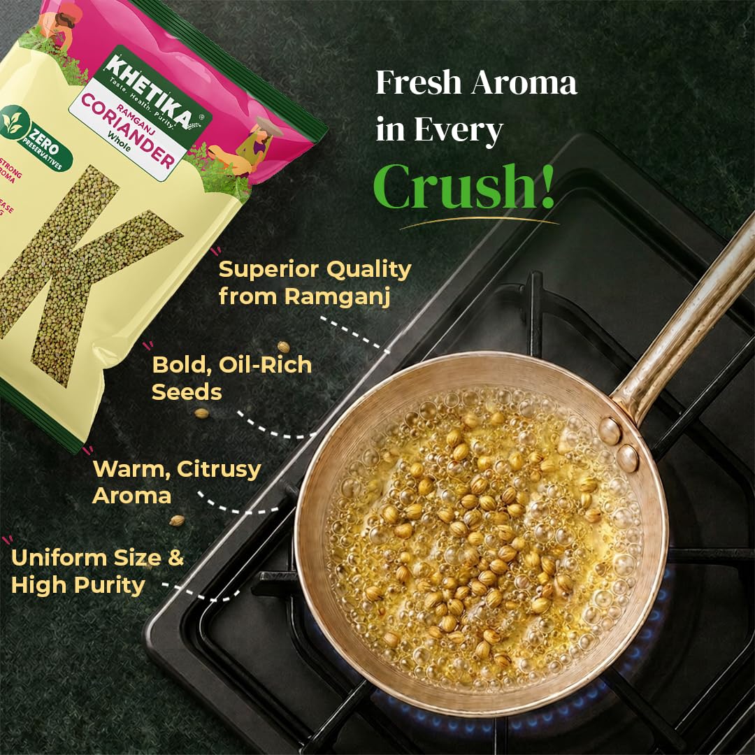 Khetika Whole Coriander 200 gm, Dhaniya whole, Coriander Seeds 100% Pure, Mineral Rich, Preservatives Free, Naturale 1
