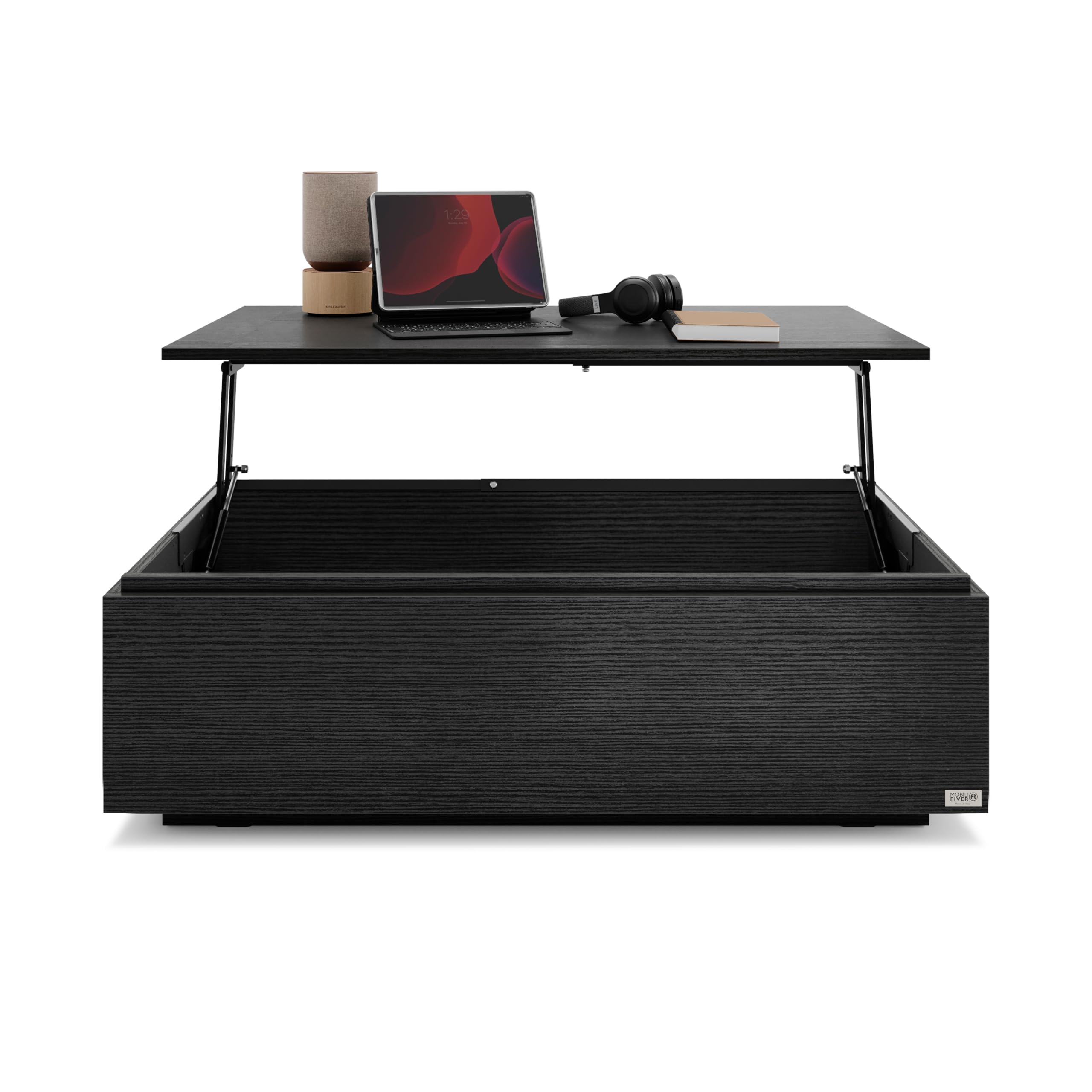 Mobili Fiver, Stolik kawowy ze schowkiem X, Czarny jesion, Płyta laminowana, Nowoczesny stolik kawowy do sofy, Made in Italy