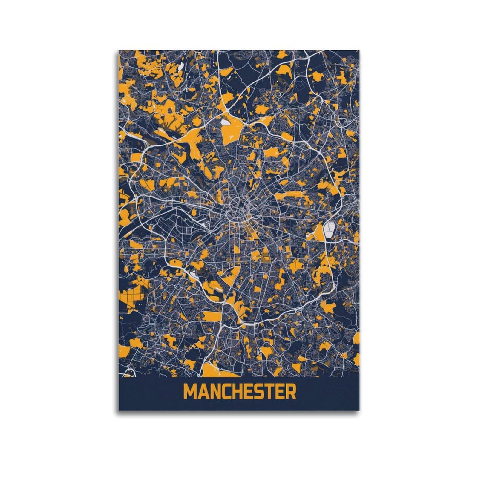 OKAHYS Map Poster Europe United Kingdom Manchester Decorative Painting Canvas Wall Artworks Picture 20x30inch(50x75cm)