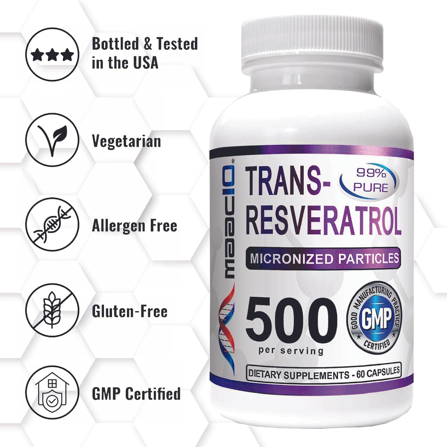 MAAC10 99% Trans Resveratrol 500mg Micronized Pharmaceutical Grade 60ct — Amazon image 5