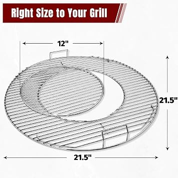 SHINESTAR Grill Grate for 22 Weber Charcoal Grills, Kettle, Performer, Master-Touch, Upgraded 8835 Gourmet BBQ System Hinged Cooking Grate, 21.5x21.5 Inch