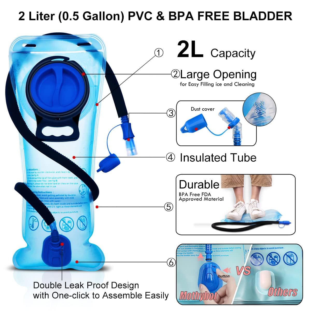 Mothybot Hydration Backpack Pack, Water Backpack 20L Capacities Included 2L Hydration Bladder, Festival Essential - Rave Hydration Pack Hydropack Hydro for Hiking, Festival Gear