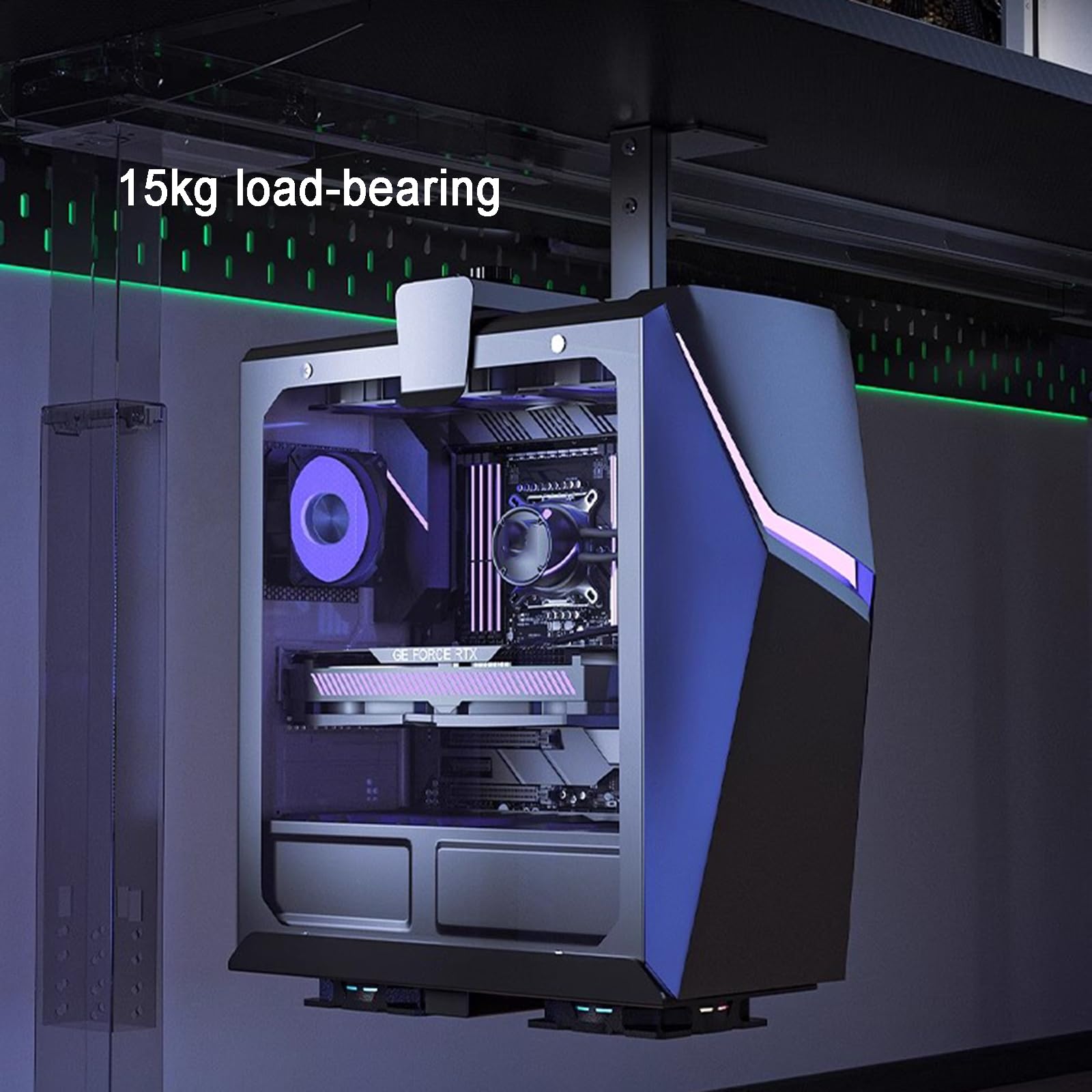 Supporto regolabile sotto scrivania PC, supporto per computer con ventole di raffreddamento, supporta fino a 15 kg, altezza e larghezza regolabili, si adatta alla maggior parte delle torri di computer
