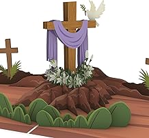 iGifts And Cards Happy Easter Resurrection 3D Pop Up Greeting Card - 6"x8" He Is Risen Religious Celebration, Spring Christian Decor, Spiritual Gift, With Note Card N Envelope, Inspirational Cross