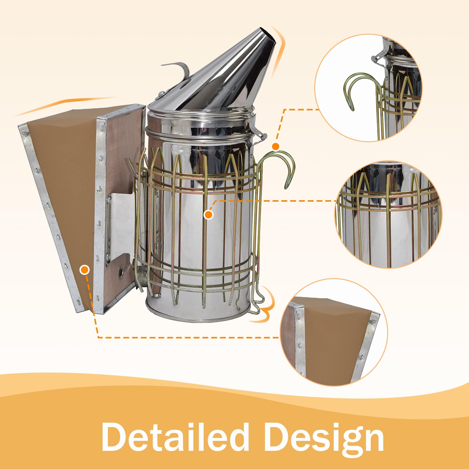 Kit de ahumador de colmena de abeja, ahumador de colmena de abeja de acero inoxidable con escudo térmico, kit de herramientas de apicultura incluido 54 pellets de ahumador de colmena para apicultor