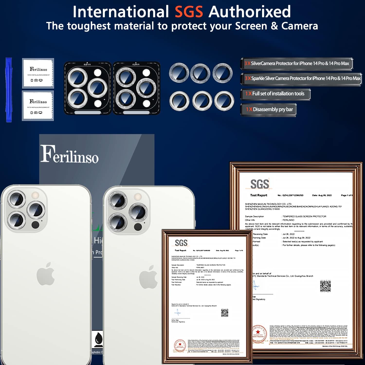 Ferilinso [3+3 Pack] for iPhone 14 Pro & iPhone 14 Pro Max Camera Lens Protector Accessories Camera Cover Titanium Alloy-Space Metal Protection Mounting Base Case Friendly (Silver/Sparkle Silver) : Cell Phones & Accessories