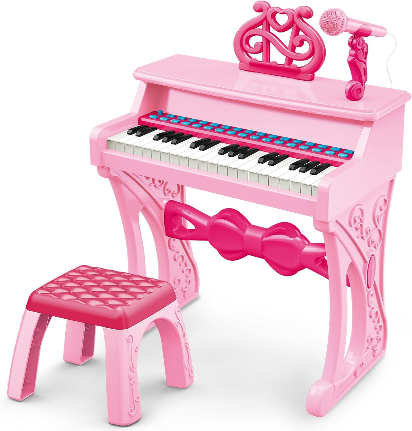deAO Kids Piano Keyboard Toys for Girls, 37 Keys Toddler Pianos Toy with Stool and Microphone, Christmas Birthday Gift for Kids 3+ Years Old