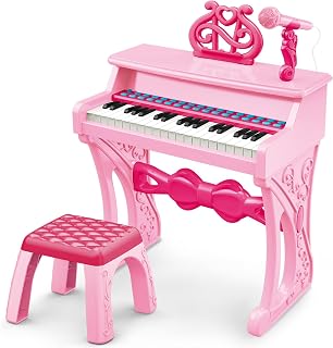 Kids Piano Keyboard Toys for Girls 37 Keys with Stool and Microphone | Toddler Piano Toy,Music Educational Instrument Toy,22 Songs,Christmas Birthday Gift for Kids 3+ Years Old