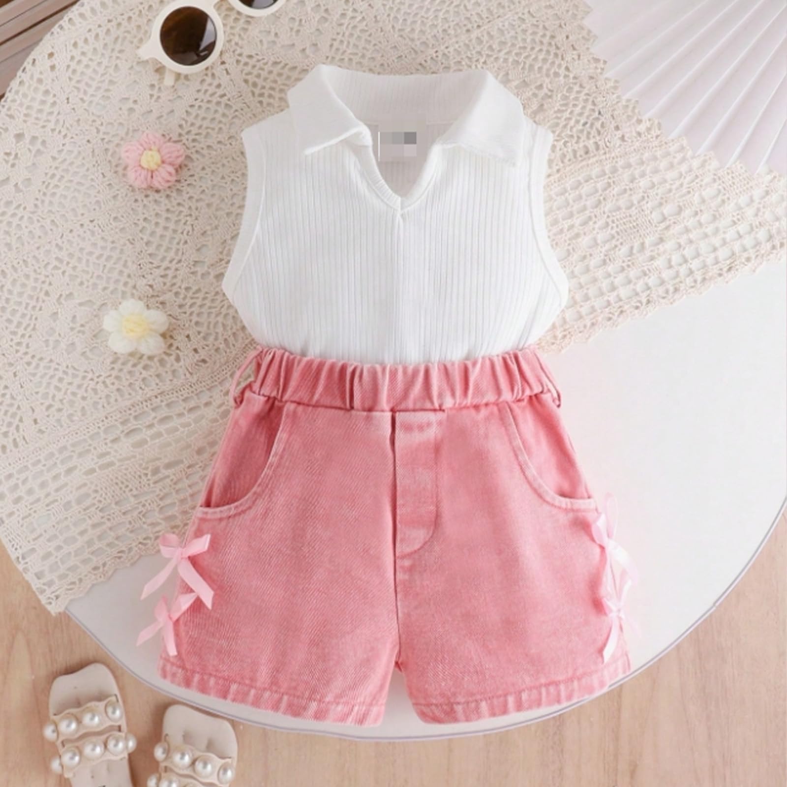 Ropa para Niña Recién Nacida Top Camisa de Sin Mangas y Pantalones Cortos Vaqueros Conjunto Traje de Verano para Bebé — view 2