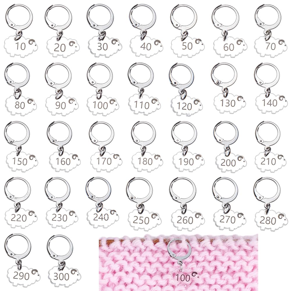 BENECREAT 30Pcs Sheep Stitch Markers, Clear Acrylic Crochet Stitch Marker Charms with 304 Stainless Steel Clasps Locking Stitch Marker for Knitting Weaving Sewing Accessories Quilting